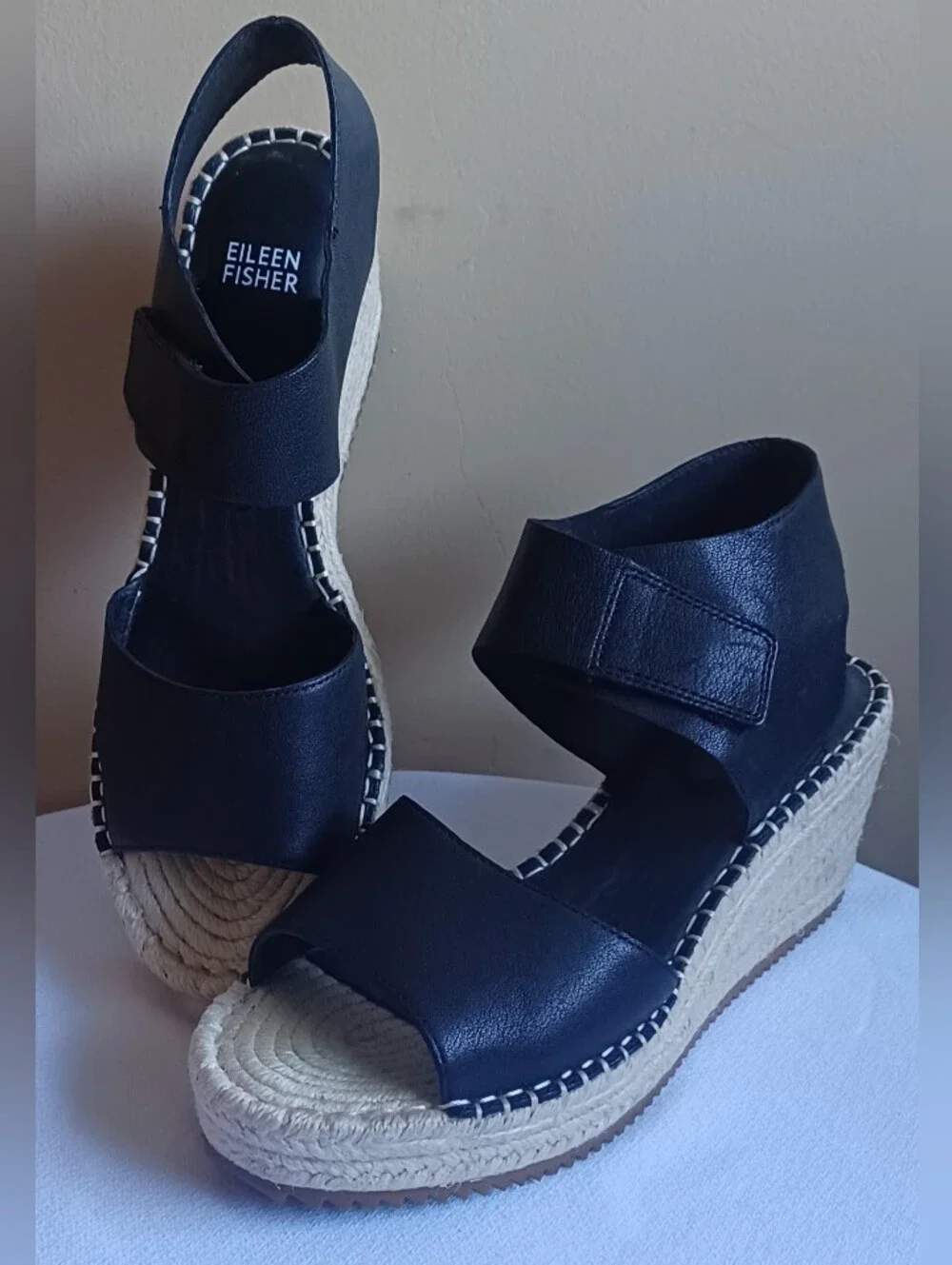 EILEEN FISHER Weslia Espadrille Wedge Sandal In Black 9.5